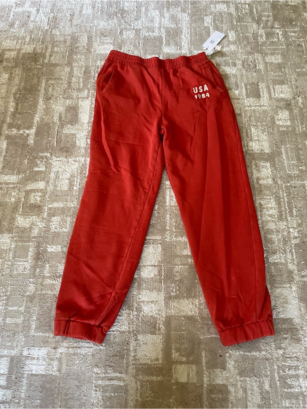 NWT Anthropologie Lazy Sunday Orange/Red USA 1984 Track Joggers